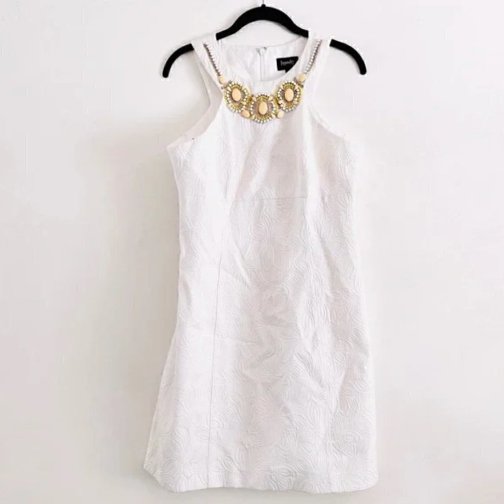 Laundry by Shelli Segal Dress 8 Jacquard Floral & Embellished Beaded Gemstones